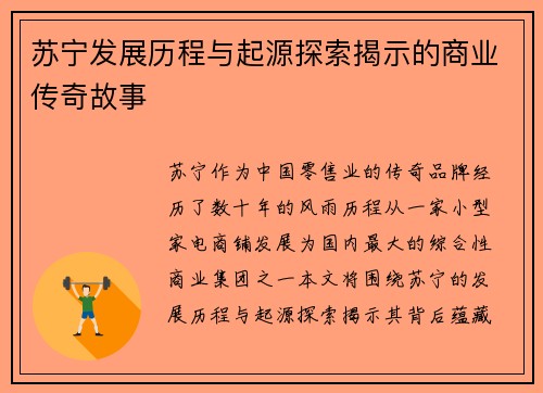 苏宁发展历程与起源探索揭示的商业传奇故事